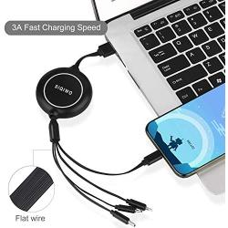 SIQIWO Multi USB Charging Cable [3A, 3.7FT], 4 in 1 Single Pull Retractable Fast Charger Cord Connector with Dual Phone/Type C/Micro USB Port, Compatible with Tablets/Samsung Galaxy/Google Pixel/LG