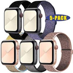 Esroyita 5 Pack Sport Band Compatible with Apple Watch 38mm 40mm 42mm 44mm,Soft Lightweight Breathable Adjustment Sport Wrist Strap Compatible with IWatch Series5/4/3/2/1