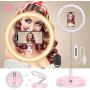 Selfie Ring Light with Stand,12 Inch Foldable LED Ring Light for Phone, 3 Light Modes & 10 Brightness Dimmable Beauty Fill Make Up Light Without Assemble for Live Stream/YouTube Video/Tiktok (Pink)
