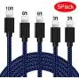 iPhone Charger Cable Lightning Charging Cable Nylon Braided 5 Pack 3FT/6FT/10FT MFI Certified Long USB Cord Fast iPhone Cable Compatible iPhone XS/Max/XR/X/8P/8/7P/7/6S/iPad/iPod/IOS (Black & Blue) iPhone Charger Cable Lightning Charging Cable Nylon Braided 5 Pack 3FT/6FT/10FT MFI Certified Long USB Cord Fast iPhone Cable Compatible iPhone XS/Max/XR/X/8P/8/7P/7/6S/iPad/iPod/IOS (Black & Blue)