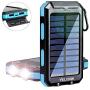 Solar Power Bank,Yelomin 20000mAh Portable Outdoor Mobile Charger,Camping External Backup Battery Pack Dual USB 5V 1A/2A Outputs 2 Led Light Flashlight with Compass