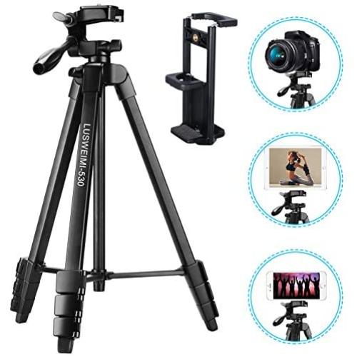 Phone Tripod for iPhone, 60-Inch Camera Tripod for Ipad, Lusweimi Tripod with 2 in 1 Tripod Mount Holder for Cell Phone/Ipad/Gopro/All Camera, Tripod with Carry Bag for Travel/Photography/Video