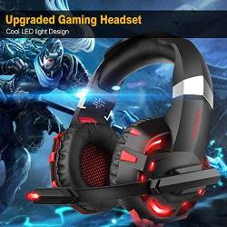 WILLNORN K2 Gaming Headset with Mic Noise Cancelling Over Ear Headphones for PC, PS4, Controller, Laptop, LED Light, Stereo Sound with Bass (Red)