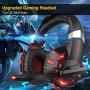 WILLNORN K2 Gaming Headset with Mic Noise Cancelling Over Ear Headphones for PC, PS4, Controller, Laptop, LED Light, Stereo Sound with Bass (Red)