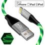 iPhone Charger Cable, [MFi Certified] iCrius 6ft Led Light Up Visible Flowing Lightning Cable Fast Charging Syncing Cord Compatible with iPhone 11 Pro Max XS XR X 8 7 Plus 6S 6 iPad and More(Green)