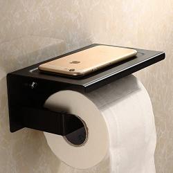 Konhard Stainless Steel Single Roll Toilet Paper Holder with Shelf Wall Mounted, Black