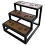 828 Pet Supplies | Black Metal Frame Dog Steps - Acacia Hardwood Slats - Carved Paw Prints - 16 inches Tall - No Assembly Required - Luxurious Pet Stairs