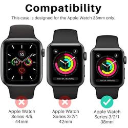 LK [2 Pack] Tempered Glass Case for Apple Watch 38mm Series 3/2/1 Built-in Tempered Glass Screen Protector, Hard PC Protector Cover for iWatch 38mm (Clear)