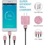 SAVORI Dual USB Wall Charger, Bling Rhinestones Wall Charger Plug Power Adapter with USB 3-in-1 Multi Charging Cable Compatible with iPhone iPad Android Type C Phones (Pink)