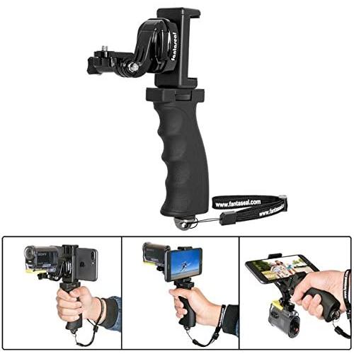 Fantaseal Ergonomic Action Camera Hand Grip Mount w/Smartphone Clip Compatible with Sony FDR X-3000V X1000VR HDR AS 300 AS-10/15 /20/30/50/100 Action Cam Nikon Keymission Hand Grip Handheld Holder