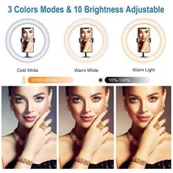 NovoLido 10.2" LED Selfie Ring Light with Desktop Stand Adjustable & Phone Holder for Makeup/Live Stream/YouTube Video/Photography, 3 Color Modes & 10 Brightness, Bluetooth Remote, 360° Rotation