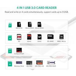 UGREEN SD Card Reader USB 3.0 Card Hub Adapter 5Gbps Read 4 Cards Simultaneously CF, CFI, TF, SDXC, SDHC, SD, MMC, Micro SDXC, Micro SD, Micro SDHC, MS, UHS-I for Windows, Mac, Linux