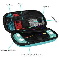 Case for Nintendo Switch Lite, Protective Hard Shell Travel Case with 18 Games, 4 SD Cards and Pouch for Nintendo Switch Joy-con and Other Accessories (Turquoise)