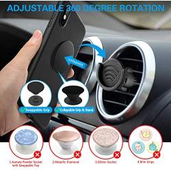 Air Vent Phone Holder for Socket Mount, pop-tech 360° Rotation Vent Clip Car Mount Silicone with Adjustable Switch Lock for Collapsible Grip/GPS Navigation & 3M Sticky Adhesive for Expanding Stand
