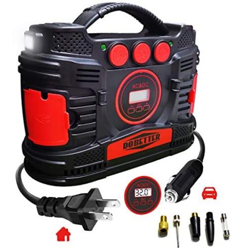 Portable Air Compressor Pump, Car 12V DC & Home 110V AC Tire Inflator with Digital Pressure Gauge Dobetter-DBPAP15