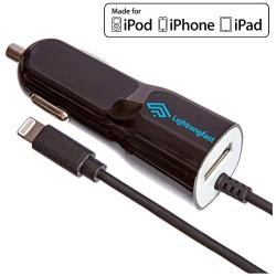 Apple Certified Lightning Car Charger - 3.1a Rapid Power - for iPhone 11 Pro XS Max X XR XS SE 8 Plus 7 6S 6 5S 5 5C - Cable & USB Socket for 2 Devices - Keeps You Connected