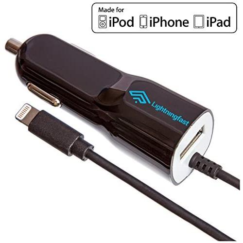 Apple Certified Lightning Car Charger - 3.1a Rapid Power - for iPhone 11 Pro XS Max X XR XS SE 8 Plus 7 6S 6 5S 5 5C - Cable & USB Socket for 2 Devices - Keeps You Connected