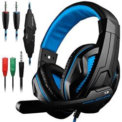 Gaming Headset,DLAND 3.5mm Wired Bass Stereo Noise Isolation Gaming Headphones with Mic for Laptop Computer, Cellphone, PS4 and so on- Volume Control (Black and Blue)