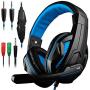Gaming Headset,DLAND 3.5mm Wired Bass Stereo Noise Isolation Gaming Headphones with Mic for Laptop Computer, Cellphone, PS4 and so on- Volume Control (Black and Blue)
