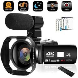 Camcorder Video Camera 4K 48MP WiFi YouTube Camera Night Vision Camcorder Blogging Camera 16x Digital Camera Vlog Video Camera Camcorder with Lens Hoods