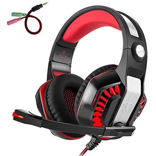 Beexcellent Gaming Headset for PS4, Xbox One, Nintendo Switch, PC, Mac, Laptop, Over Ear Headphones PS4 Headset Xbox One Headset with Surround Sound, LED Light & Noise Canceling Microphone