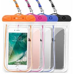 F-color Waterproof Case, 4 Pack Floating Clear Waterproof Phone Pouch TPU Dry Case Compatible iPhone X 8 7 7 Plus Home Button for iPhone, Google Pixel, Samsung, HTC, LG, Blue Black Orange Pink