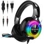 Nivava Gaming Headset for PS4, Xbox One, PC Headphones with Microphone LED Light Mic for Nintendo Switch Playstation Computer, K6(Black)