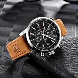 BENYAR Waterproof Quartz Men Watch, Fashionable Chronograph Analog Water-Resistant Business Brown Leather Watches