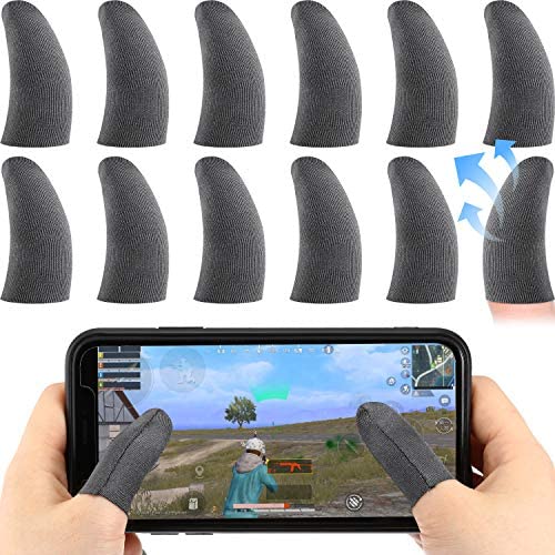 12 Pieces Mobile Game Finger Sleeve Controller Breathable Anti-Sweat Smooth Touch Screen Finger Protector, 0.5 mm Silver Fiber Finger Sleeve for Mobile Phone Games