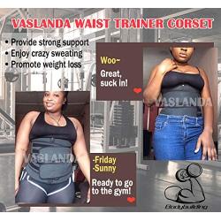 Vaslanda Neoprene Waist Trainer Corset for Women & Men Weight Loss Workout Sauna Sweat Belt Fitness with Double Belts