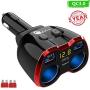 Cigarette Lighter Splitter QC 3.0, 2-Socket USB C Car Charger Adapter Type C Multi Power Outlet 12V/24V 80W DC with LED Voltmeter Switch Dual USB Port for iPhone GPS Dashcam iPad Android Samsung