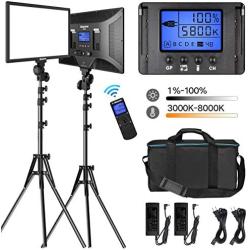 LED Video Lighting Kit with Wireless Remote, Dazzne D50(2 Packs) Dimmable Bi-Color 15.4“ LED Panel Light Stand, 45W 3000K-8000K CRI>96 Studio Light for Video Shooting Live Stream Photography YouTube