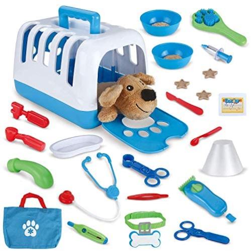 FUN LITTLE TOYS 34 PCs Pet Care Play Set, Vet Clinic and Cage Doctor Kit for Kids, Pet Veterinarian Playset