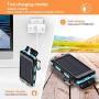 Solar Charger, 20000mAh Portable Outdoor Waterproof Solar Power Bank, Camping External Backup Battery Pack Dual 5V USB Ports Output, 2 Led Light Flashlight with Compass (Blue)