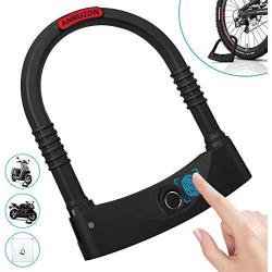 VEEAPE Fingerprint Lock U Lock Bike IP65 Waterproof U Bike Lock, Bicycle Lock with USB Cable, 100 Fingerprints, Unlock Time 0.5 Seconds, Anti-Theft Safety Suitable for Bike Motorcycle Glass Door