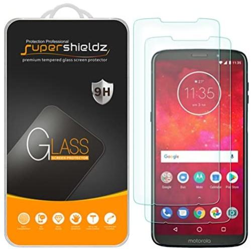 (2 Pack) Supershieldz for Motorola Moto Z3 and Moto Z3 Play Tempered Glass Screen Protector, Anti Scratch, Bubble Free