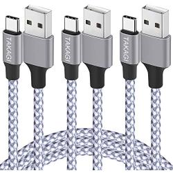 USB Type C Cable, TAKAGI 3Pack 6ft USB C to USB A Nylon Braid Fast Charging Cord High Speed Data Sync Transfer Charger Cable Compatible with Galaxy S9, Note, LG, Pixel 2 XL, Huawei, ONEPLUS (White)