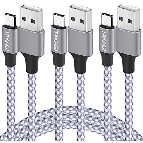 USB Type C Cable, TAKAGI 3Pack 6ft USB C to USB A Nylon Braid Fast Charging Cord High Speed Data Sync Transfer Charger Cable Compatible with Galaxy S9, Note, LG, Pixel 2 XL, Huawei, ONEPLUS (White)