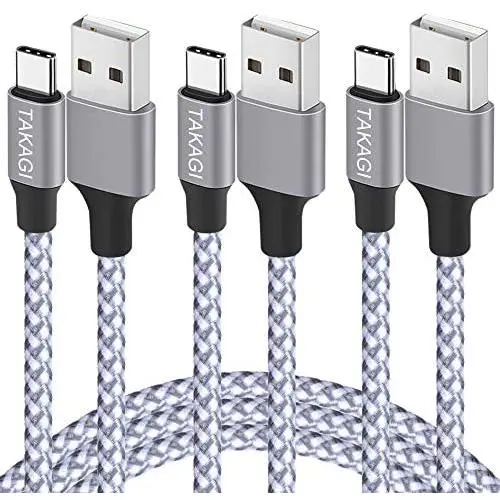USB Type C Cable, TAKAGI 3Pack 6ft USB C to USB A Nylon Braid Fast Charging Cord High Speed Data Sync Transfer Charger Cable Compatible with Galaxy S9, Note, LG, Pixel 2 XL, Huawei, ONEPLUS (White) USB Type C Cable, TAKAGI 3Pack 6ft USB C to USB A Nylon Braid Fast Charging Cord High Speed Data Sync Transfer Charger Cable Compatible with Galaxy S9, Note, LG, Pixel 2 XL, Huawei, ONEPLUS (White)