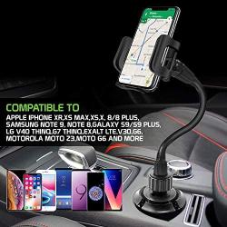 Cellet Smart Phone Cup Holder Mount, Automobile Cradle Compatible with Apple iPhone Xs Max XR 8 Plus, Galaxy S10 S10e S10Plus, S9 S9Plus Note 9, Motorola Moto g6 Play e5, Pixel 3 XL, 3a (Goose Neck)