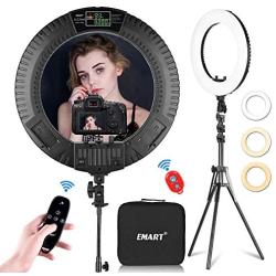 Emart 18 inch LED Ring Light with Tripod Stand, 65W Adjustable Color Temperature 3200 k to 5500 k Makeup Ringlights with Phone Holder, Carrying Bag, Soft Tube, Bluetooth for Camera, YouTube