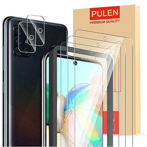 [5-Pack] PULEN for Samsung Galaxy A71 (4G) Screen Protector (3-Pack) with 2 Pack Camera Lens Protector,HD Clear Scratch Resistant Bubble Free Anti-Fingerprints 9H Hardness Tempered Glass