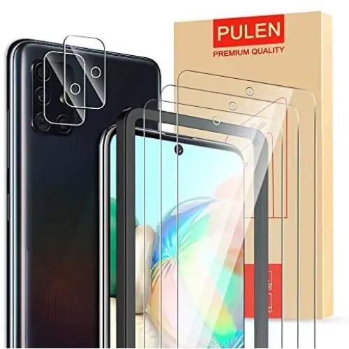 [5-Pack] PULEN for Samsung Galaxy A71 (4G) Screen Protector (3-Pack) with 2 Pack Camera Lens Protector,HD Clear Scratch Resistant Bubble Free Anti-Fingerprints 9H Hardness Tempered Glass