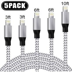 UNEN iPhone Charger [3-3-6-6-10FT, MFi Certified Lightning Cable] Nylon Braided USB Fast Charging Compatible iPhone 11 Pro Max Xs X XR 8 7 6s 6 SE 5 5s 5c iPad iPod–Upgraded