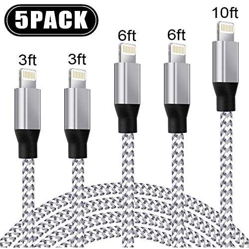 UNEN iPhone Charger [3-3-6-6-10FT, MFi Certified Lightning Cable] Nylon Braided USB Fast Charging Compatible iPhone 11 Pro Max Xs X XR 8 7 6s 6 SE 5 5s 5c iPad iPod–Upgraded