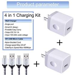 USB Wall Charger Micro USB Cable,4Kit Charging Block USB Charger Cube Plug with Android Micro Cord Cable Compatible Samsung Galaxy S7 Edge A10 A6 M10 J7 J8 S6 S5 Note 4 5, LG, HTC, Moto, Android Phone