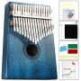 Kalimba Thumb Piano 17 Keys with mahogany Wood Portable Mbira Finger Piano Gifts for Kids and piano Beginners Professional （Bright blue）