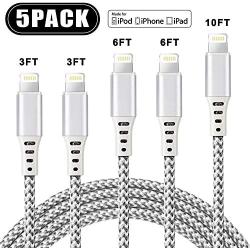 Lightning Cable Apple MFi Certified iphone Charger iPhone Charger Cable Lightning Cable 3/6/10FT 5pack iPhone 11 Pro Xs XR X 8 7 6s 6 Plus MAX ipad Charging Cable Cord Fast USB Accessories Chargers