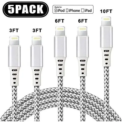 Lightning Cable Apple MFi Certified iphone Charger iPhone Charger Cable Lightning Cable 3/6/10FT 5pack iPhone 11 Pro Xs XR X 8 7 6s 6 Plus MAX ipad Charging Cable Cord Fast USB Accessories Chargers Lightning Cable Apple MFi Certified iphone Charger iPhone Charger Cable Lightning Cable 3/6/10FT 5pack iPhone 11 Pro Xs XR X 8 7 6s 6 Plus MAX ipad Charging Cable Cord Fast USB Accessories Chargers