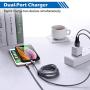 Phone Charger Cable 6 FT with Wall Plug, WHIRELEAST Braided Long Phone Charging Cord + Dual USB Wall Charger Block Adapter Compatible with iPhone 11/11 Pro Max/XS/XR/X/8/7/6 Plus, iPad (4-Pack)